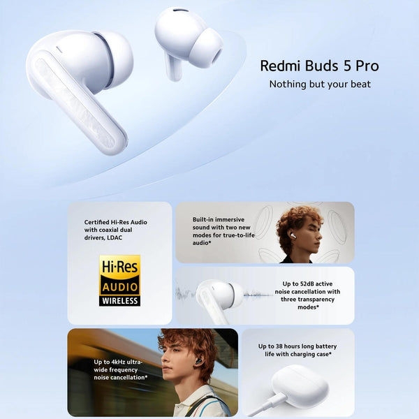 Wireless Redmi Buds 5 Pro Bluetooth Earphones White Earbuds