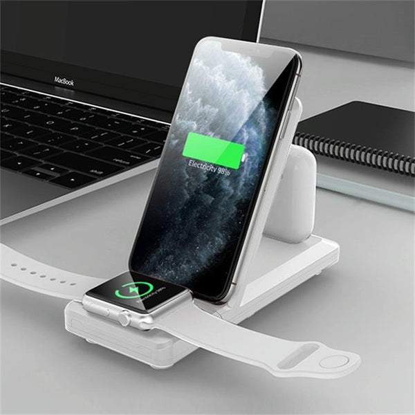 3 In 1 Foldable Wireless Charger For Iphone Iwatch Airpods White Chargers & Docking Stations