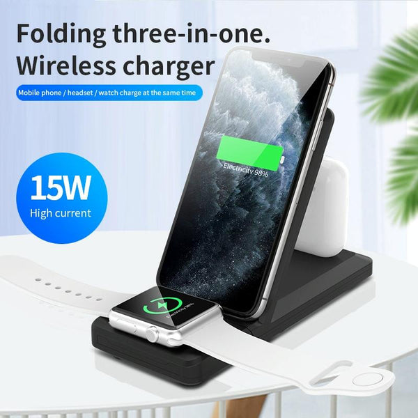 3 In 1 Foldable Wireless Charger For Iphone Iwatch Airpods White Chargers & Docking Stations