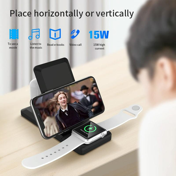 3 In 1 Foldable Wireless Charger For Iphone Iwatch Airpods White Chargers & Docking Stations