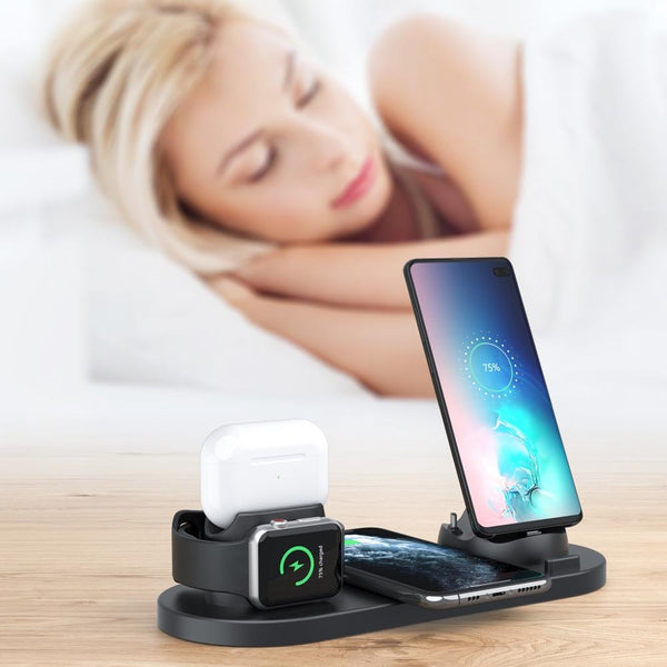 6 In 1 Wireless Charger For Iphone Apple Watch Airpods & Android White Chargers & Cradles
