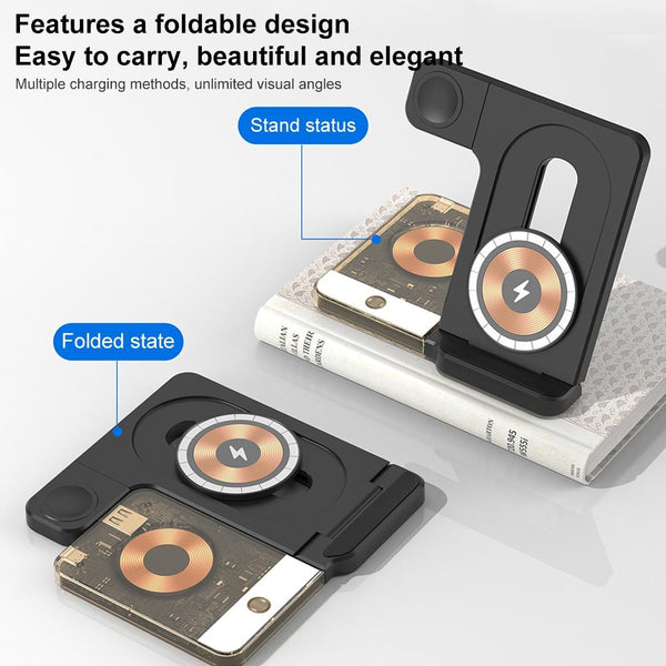 15W In Foldable Magnetic Wireless Charger With Night Light White Chargers & Cradles