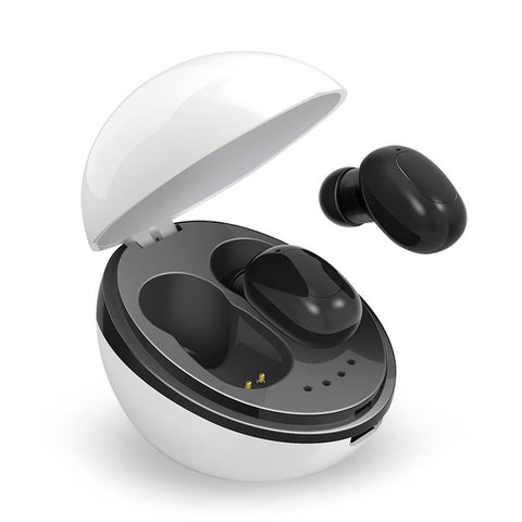 Wireless Bluetooth Earphones Space Capsule Shape With Magnetic Charging Box & Lanyard Black White Earbuds