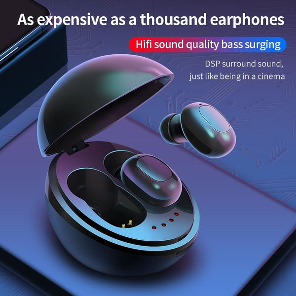 Wireless Bluetooth Earphones Space Capsule Shape With Magnetic Charging Box & Lanyard Black White Earbuds