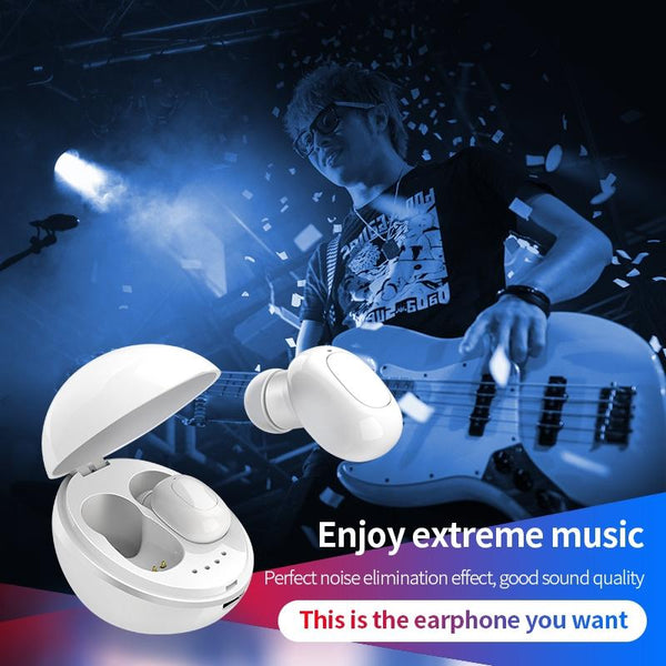 Wireless Bluetooth Earphones Space Capsule Shape With Magnetic Charging Box & Lanyard Black White Earbuds