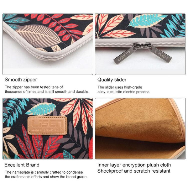 15.6 Inch Laptop Sleeve Case With Zipper For Macbook Samsung Sony Dell Alienware Chuwi Asus Hp Colourful Leaves Design White Laptop Cases & Bags
