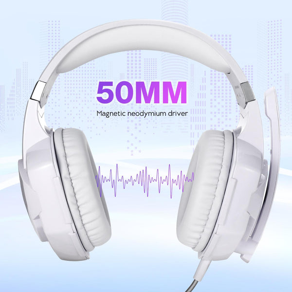 Over Ear Gaming Headset With Mic Led Light And Stereo Bass For Pc Gamer White Headsets