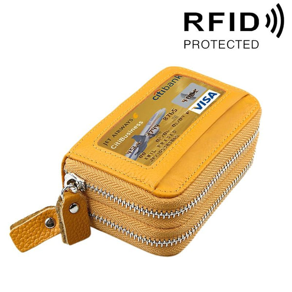 11 Slot Rfid Blocking Leather Card Holder Wallet With Coin Pocket Yellow Wallets