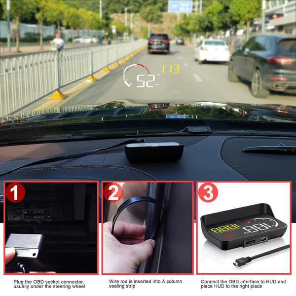 Universal Car Obd2 Hud 3.5 Inch Vehicle Head Up Display Yellow Speedometers
