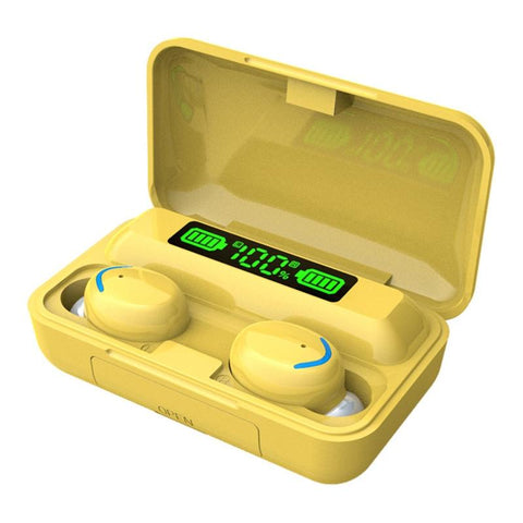 Macaron Bluetooth Earphones With Led Display And Noise Reduction Yellow Earbuds