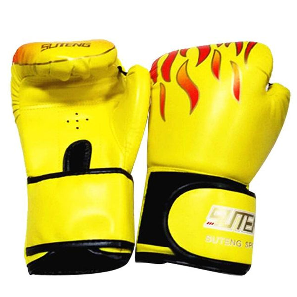 Adult Flame Pattern Pu Leather Boxing Gloves Yellow Gloves Boxing