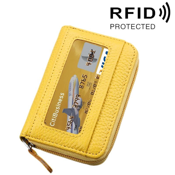 12 Slot Leather Rfid Blocking Card Holder Wallet Yellow Wallets