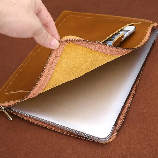 Leather Laptop Tablet Bag With Zipper For Macbook Samsung Sony Dell Alienware Chuwi Asus Hp Yellow Laptop Cases & Bags