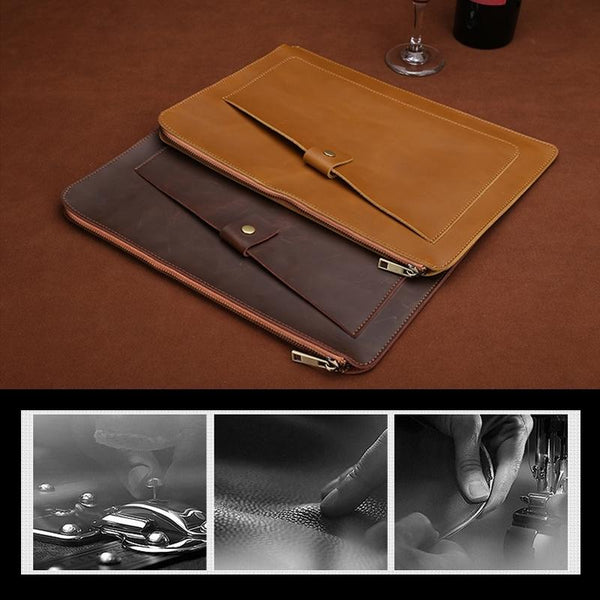 Leather Laptop Tablet Bag With Zipper For Macbook Samsung Sony Dell Alienware Chuwi Asus Hp Yellow Laptop Cases & Bags