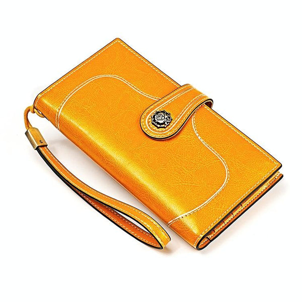 Women Rfid Oil Wax Wallet Classic Design Yellow Wallets