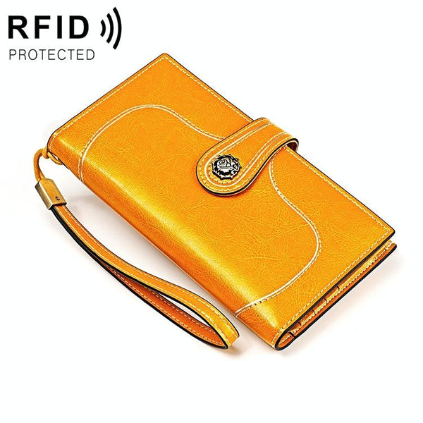 Women Rfid Oil Wax Wallet Classic Design Yellow Wallets