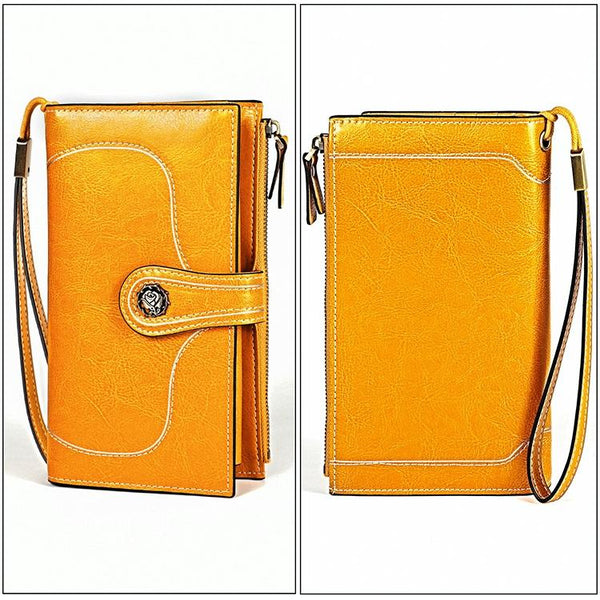 Women Rfid Oil Wax Wallet Classic Design Yellow Wallets