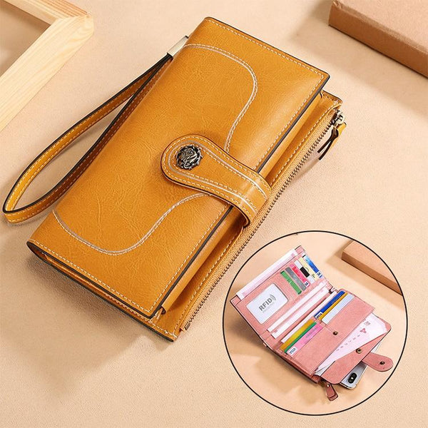 Women Rfid Oil Wax Wallet Classic Design Yellow Wallets