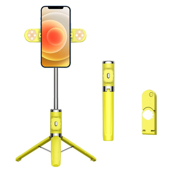 Bluetooth Remote Selfie Stick With Dual Fill Light And Tripod_Yellow Selfie Sticks