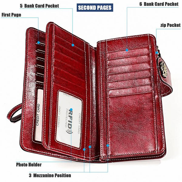 Women Rfid Wallet With Card Slots Compact Design Brown Wallets