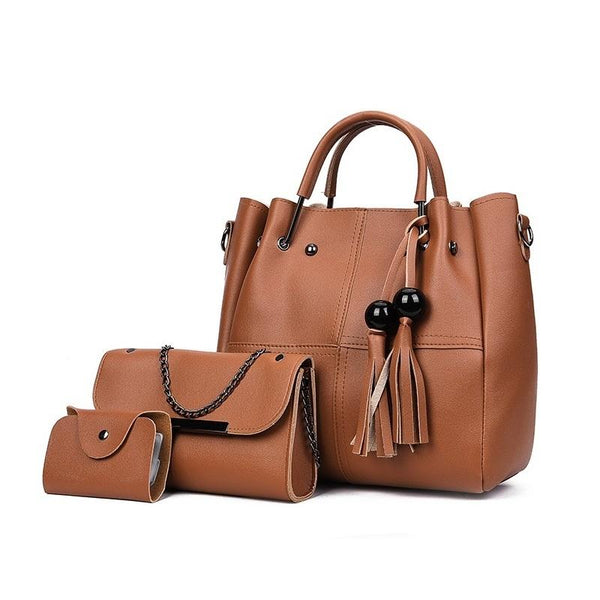 Versatile 3 In 1 Pu Shoulder Bag With Bear Tassel Women's Bags & Handbags