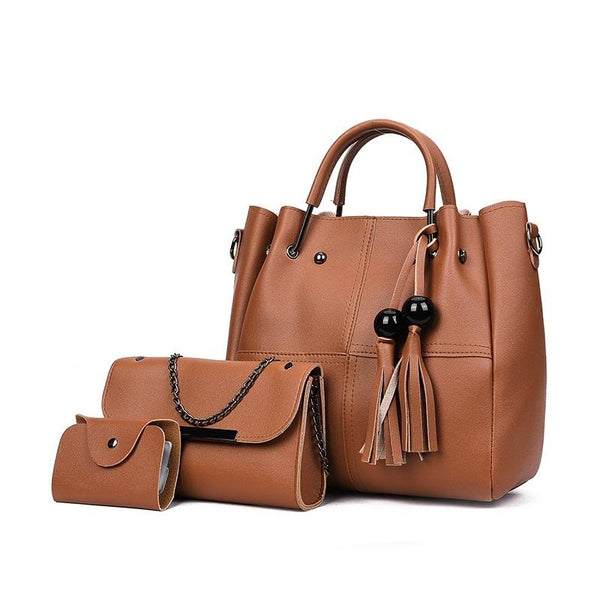 Versatile 3 In 1 Pu Shoulder Bag With Bear Tassel Women's Bags & Handbags