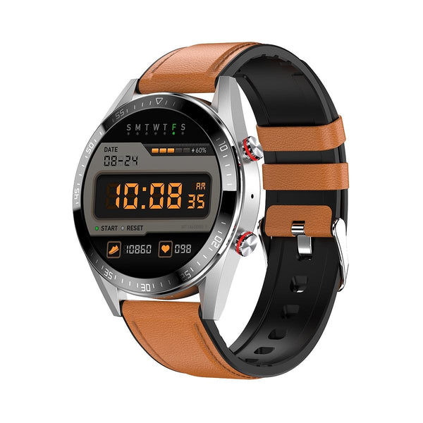 Leather Strap Amoled Smart Watch With Heart Rate And Blood Pressure Monitoring Brown Smart Watches