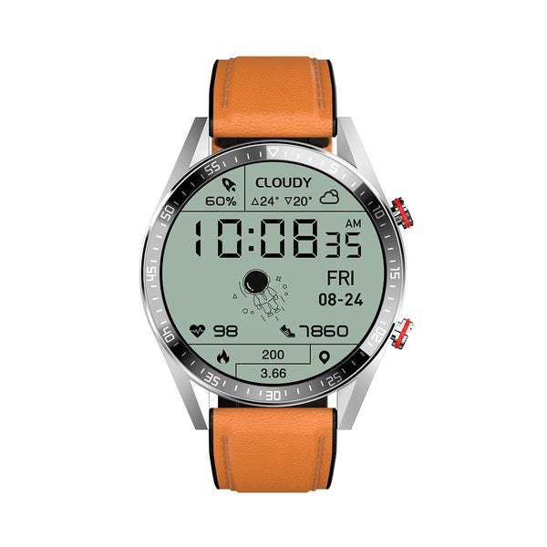 Leather Strap Amoled Smart Watch With Heart Rate And Blood Pressure Monitoring Brown Smart Watches