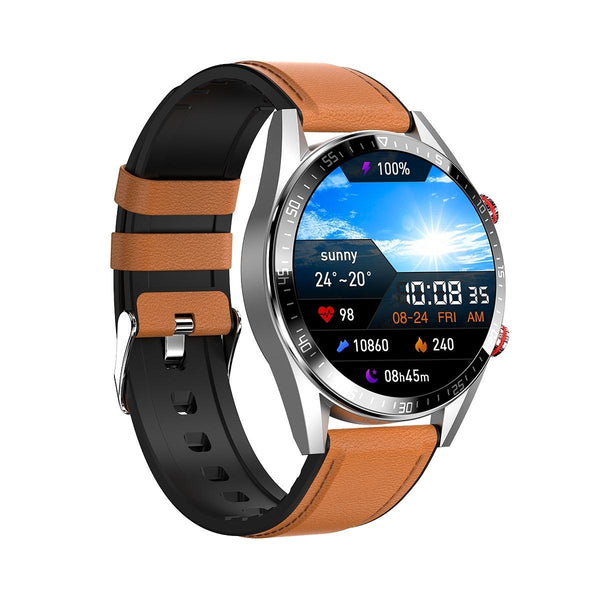 Leather Strap Amoled Smart Watch With Heart Rate And Blood Pressure Monitoring Brown Smart Watches