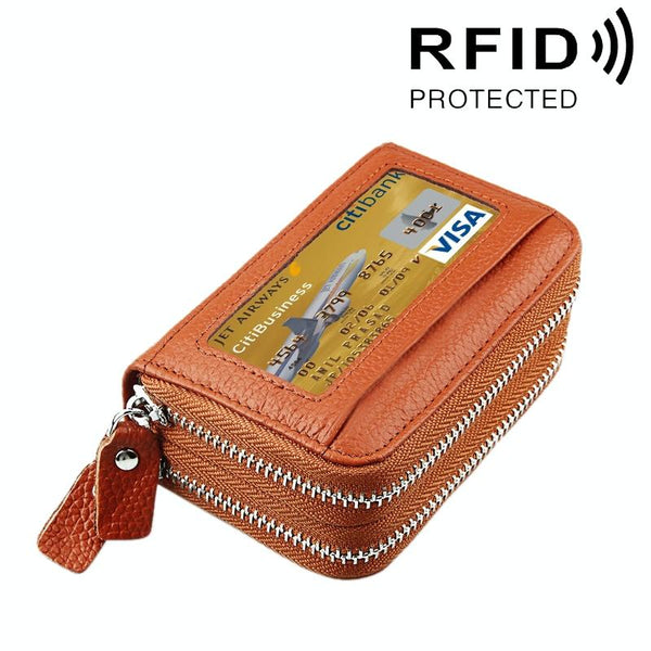 11 Slot Rfid Blocking Leather Card Holder Wallet With Coin Pocket Brown Wallets