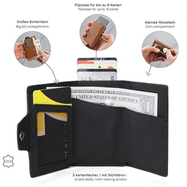 Carbon Fiber Rfid Zipper Card Holder Sleek And Secure Brown Wallets