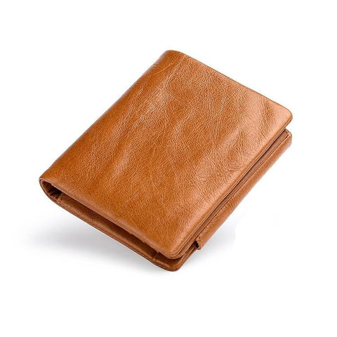 Multi Functional Oil Wax Leather Rfid Wallet Brown Wallets