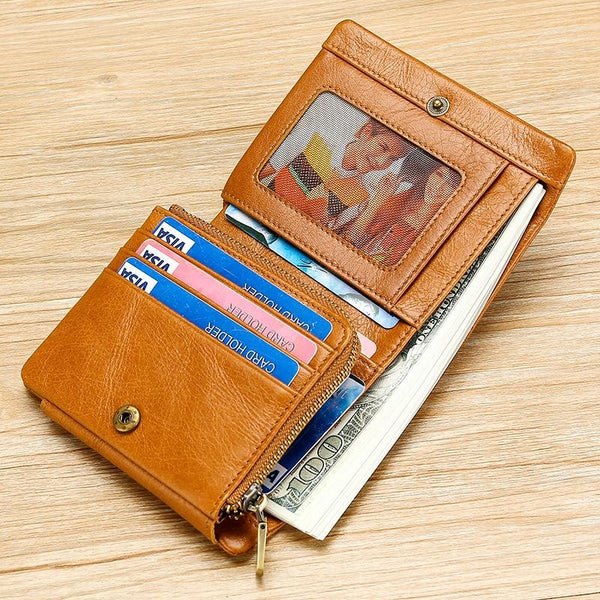 Multi Functional Oil Wax Leather Rfid Wallet Brown Wallets