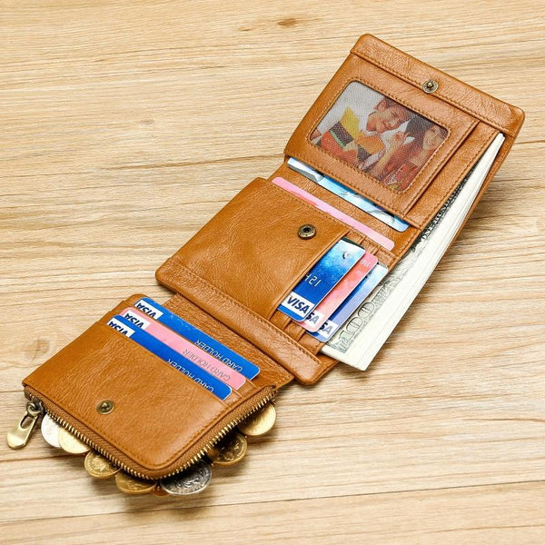 Multi Functional Oil Wax Leather Rfid Wallet Brown Wallets