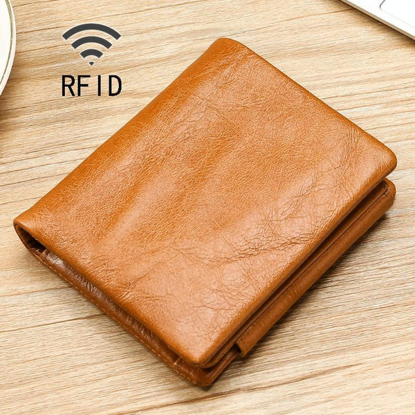 Multi Functional Oil Wax Leather Rfid Wallet Brown Wallets