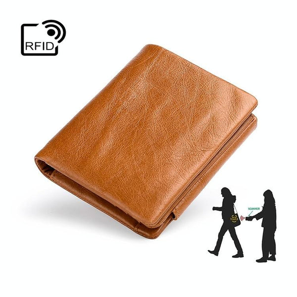 Multi Functional Oil Wax Leather Rfid Wallet Brown Wallets