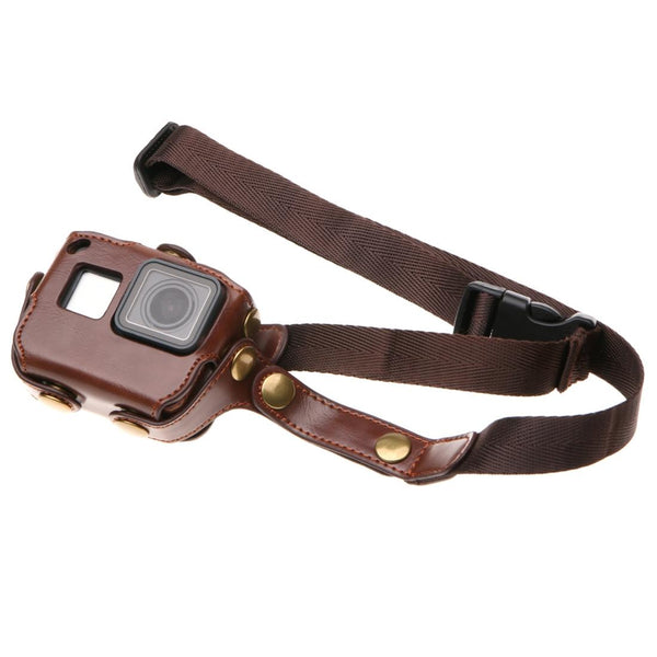 Leather Housing Case With Neck Strap And Buttons For Gopro Hero7 / 6 5 Black Brown Camera Drone Accessories