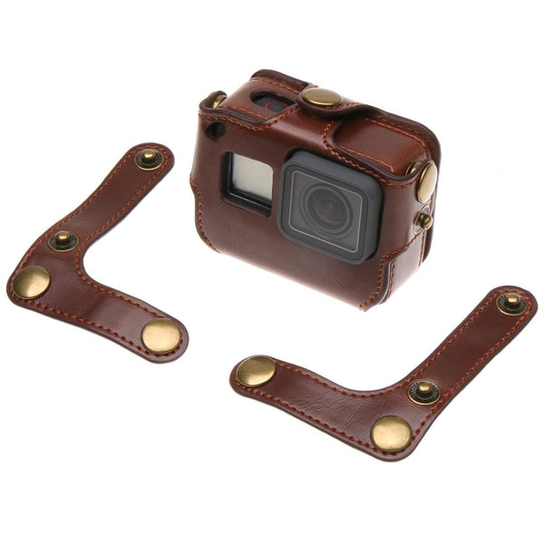 Leather Housing Case With Neck Strap And Buttons For Gopro Hero7 / 6 5 Black Brown Camera Drone Accessories