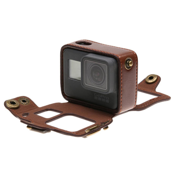 Leather Housing Case With Neck Strap And Buttons For Gopro Hero7 / 6 5 Black Brown Camera Drone Accessories