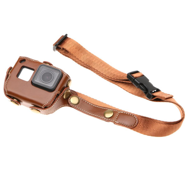 Leather Housing Case With Neck Strap And Buttons For Gopro Hero7 / 6 5 Black Brown Camera Drone Accessories
