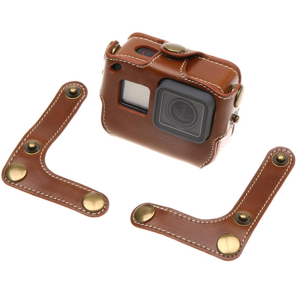 Leather Housing Case With Neck Strap And Buttons For Gopro Hero7 / 6 5 Black Brown Camera Drone Accessories