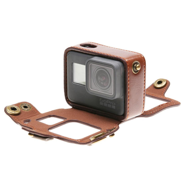 Leather Housing Case With Neck Strap And Buttons For Gopro Hero7 / 6 5 Black Brown Camera Drone Accessories