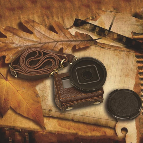 Genuine Leather Protective Case For Gopro Hero4 With Sling And Litchi Texture Camera Cases Bags & Covers