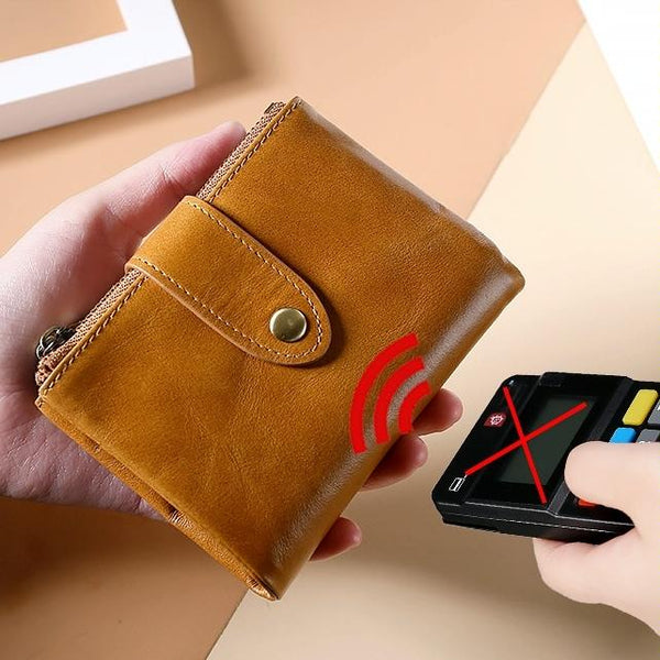 Leather Rfid Wallet With Dual Zippers Brown Wallets