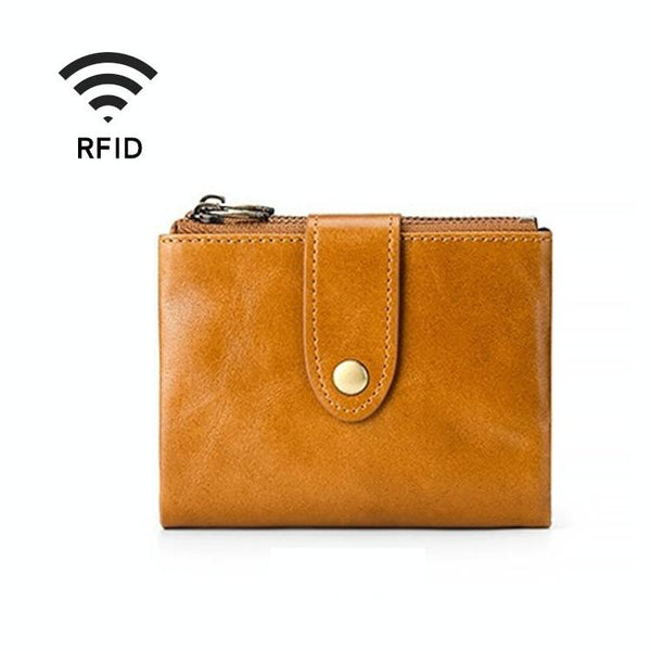Leather Rfid Wallet With Dual Zippers Brown Wallets
