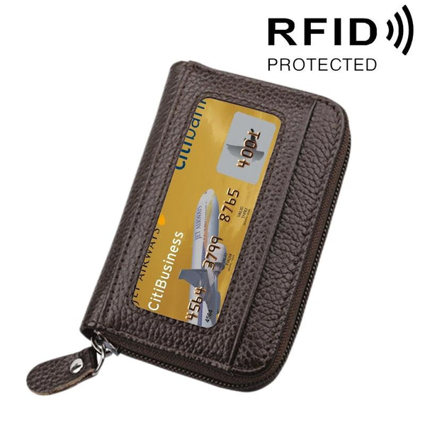 12 Slot Leather Rfid Blocking Card Holder Wallet Brown Wallets