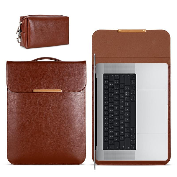 13.3 2 In Laptop Sleeve With Mouse Storage Pu Leather Brown Laptop Cases & Bags