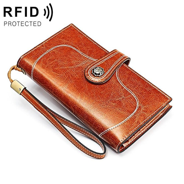 Women Rfid Oil Wax Wallet Classic Design Brown Wallets