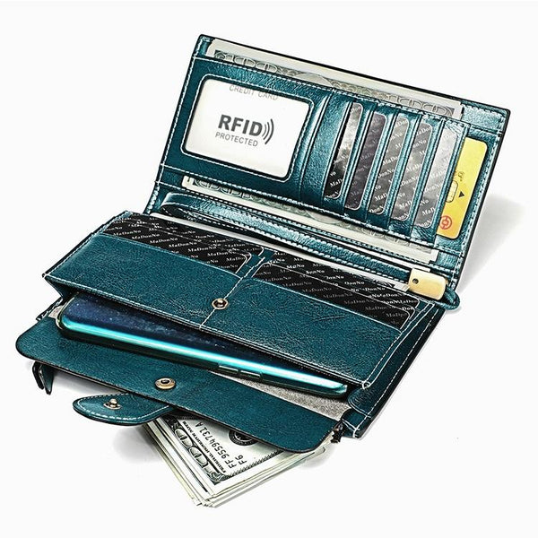 Women Rfid Oil Wax Wallet Classic Design Brown Wallets