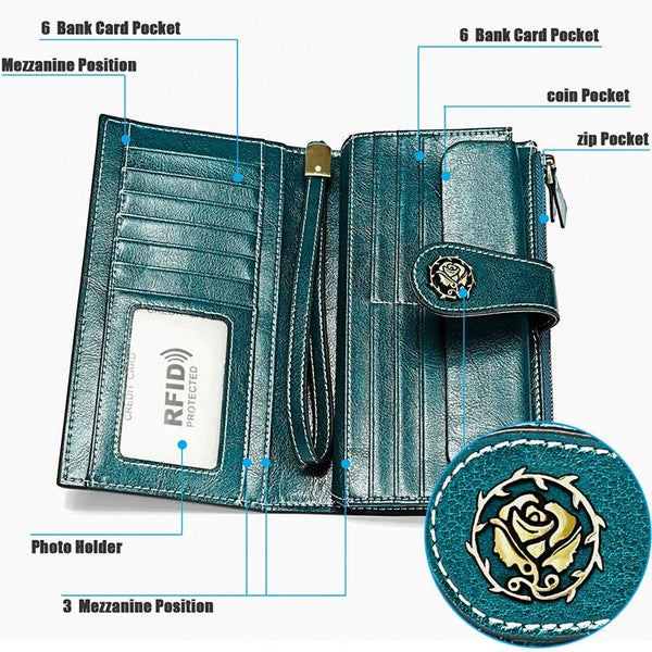 Women Rfid Oil Wax Wallet Classic Design Brown Wallets